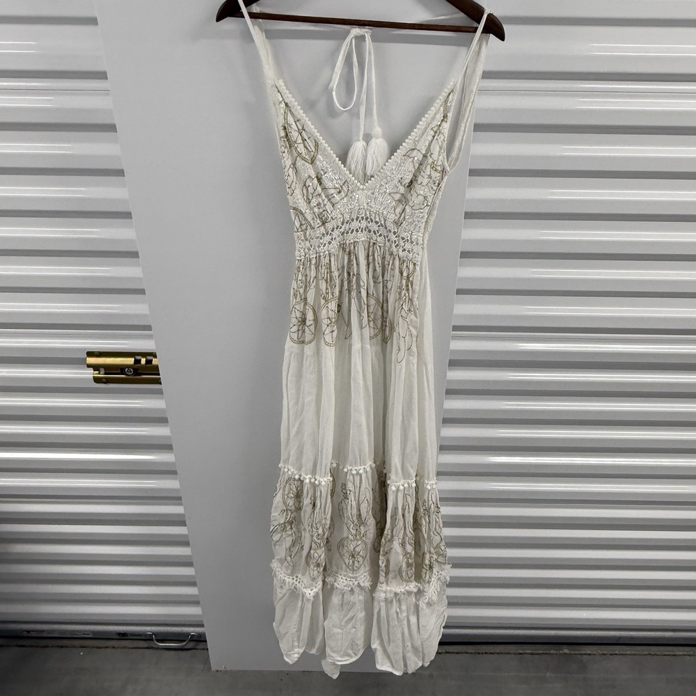 Antica Sartoria Giacomo Cinque Maxi Dress One Size White Sequin Boho DV1067